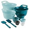Rachael Ray Tools and Gadgets Mix and Measure Cooking Baking Prep Set with Mixing Bowls Measuring Cups and Tools 10 Piece Light Blue and Teal