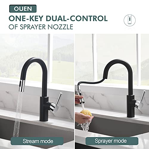 Ouen Bar Sink Faucet,Black Kitchen Faucet Magnetic With Pull Down Sprayer For Single Sink,Bar Brass Faucet One Hole For Rv Campers Sink Small Faucets For Farmhouse Lavatory #TOP3
