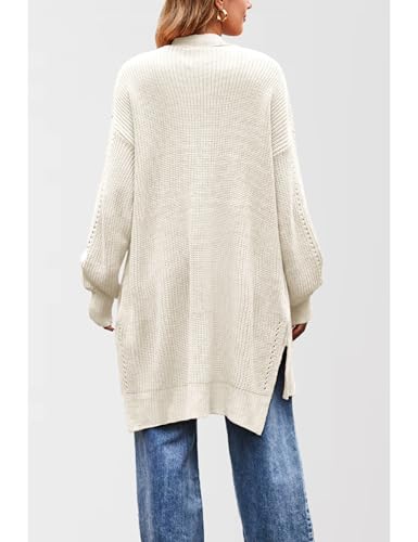 Image of Antnation Women's Oversized Open Front Cardigan Lightweight Long Sleeve Knit Sweater with Pockets(White-S)