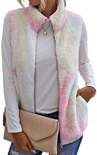 Angashion Women's Casual Sherpa Fleece Vest Zip up Warm Cardigan Waistcoat Outerwear with Pockets 2083Floral X-Large
