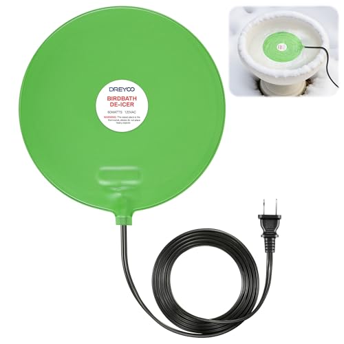 Dreyoo 60W Bird Bath Heater, Submersible De Icer for Outdoor Winter Use, Thermostatic Control, IP65 Waterproof, Chicken Water Heater for Birds, Poultry, Livestock, Wildlife Drinking(1 Pack)