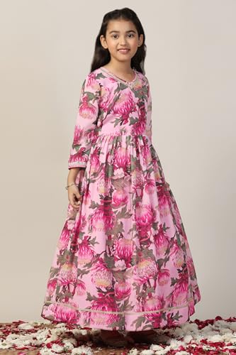 Image of Fashion Dream Girls Floral Georgette Fit & Flare Ethnic Dress|Birthday Maxi for Kids