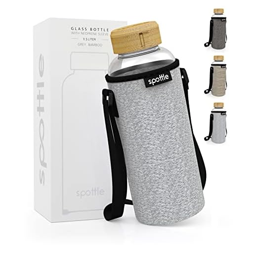 spottle Glasflasche 1,5 liter - Trinkflasche Glas 1,5 L mit Deckel - Glass bottle - Wasserflasche - Glastrinkflasche für Kohlensäure geeignet - spülmaschinenfest (Grau meliert, 1500ml / 1,5 Liter)