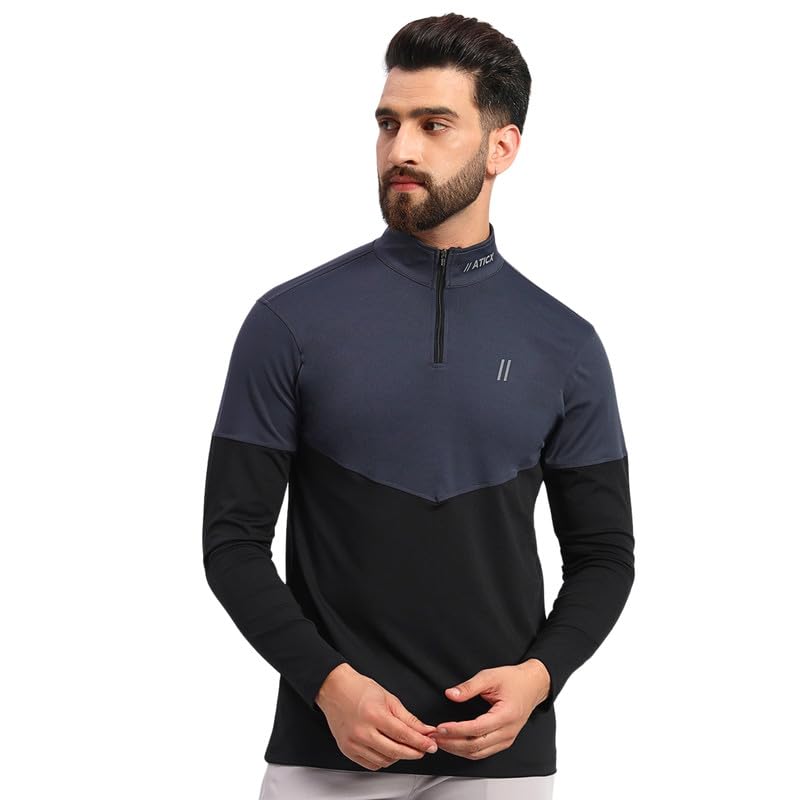 ATICX Polyester Full Sleeve Compression High Turtle Neck Sports Jersey T Shirt for Men - Quick Dry Fit Gym Workout Top for Running, Swimming, Training, Cycling, Football, Badminton
