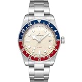 Tornado Lumina Date Just Men’s Analog Watch | Beige Dial, Silver Case, Silver Stainless Steel Strap, 40mm, 10ATM - T24006-SBSI