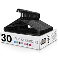 Utopia Home 30-Pack Premium Plastic Clothes Hangers with Built-In Hooks – Durable Heavy-Duty Slim Space-Saving Black Hanger Set for Shirts, Coats, Blouses, Skirts