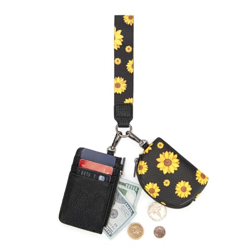 Image of Wrangler KeyChain Wristlet Wallets for Women Sunflower Floral Dual Pouch Wristlet Western Credit Card Holder Wallet with Zipper Pocket