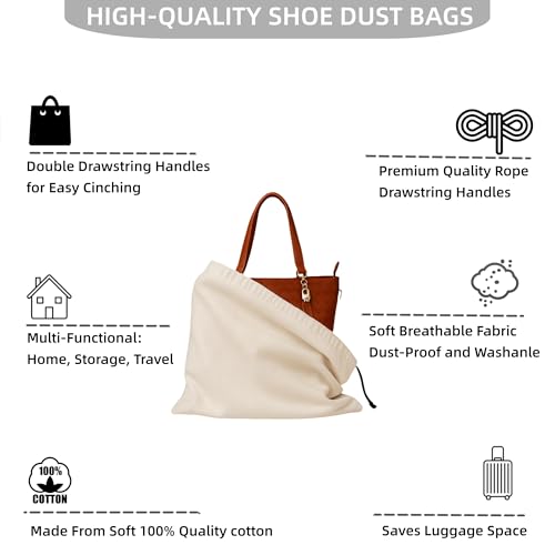 GONGKANGYUAN Dust Bags for Handbags Cotton Storage with Drawstring Closure, 2 Pack Dust Cover Storage Pouch for Packaging Handbags Purses Pocketbooks Shoes Boots4