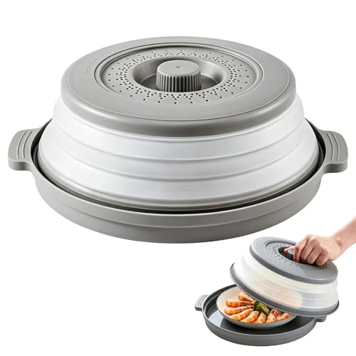 Image of Collapsible Microwave Cover for Food, 10.55 Inch Microwave Splatter Cover with Anti-Scald Handle, Microwaves Plate Covers and Colander for Kitchen, Heat Resistant Food Covers