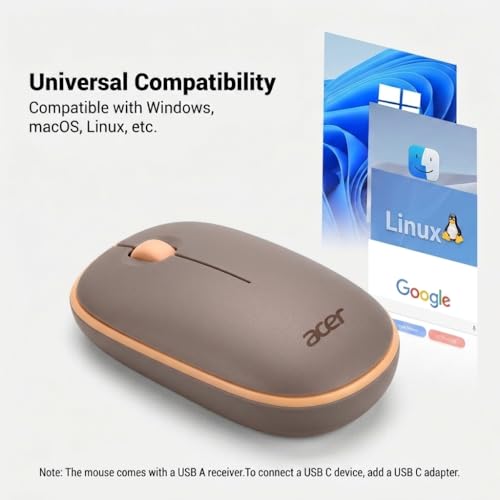 Image of Acer Wireless Mouse for Laptop, 2.4GHz Wireless Mouse with USB Receiver - Smooth Tracking, 12-Month Battery, for Windows, macOS, ChromeOS, Compatible with PC, Mac, Laptop, Tablets - Peach