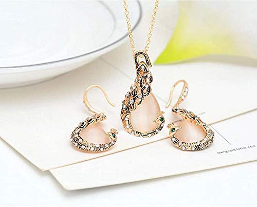 Hithop Vintage Women Elegant Peacock Waterdrop Rhinestone Pendant Necklace Earrings Crystal Jewelry Set Wedding Jewlery