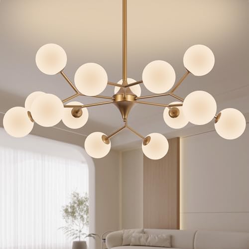 COCOSTAR Reddish Sand Gold Dining Room Chandelier, 15 Lights Mid ...