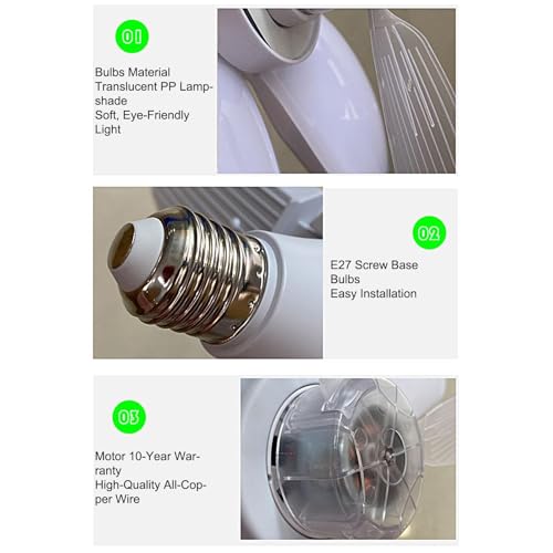 Ventilador de techo para cocina y dormitorio con lámpara de rosca E27 5