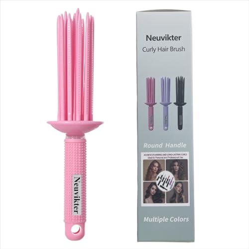 Neuvikter 17 Teeth Curly Hair Brush Curl Defining Brush Curling Roll Comb Perfect for Hair Salon & Home Use (Silicone Pink)