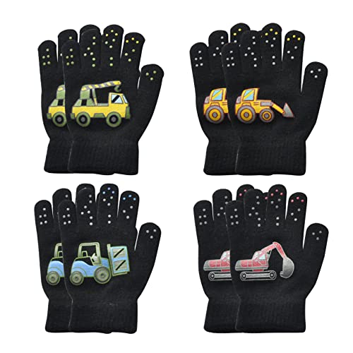 TSHAOUN 4 Paar Kinderhandschuhe,Kids Warm Magic Gloves，Winter Thermal Gloves Full Fingers Kid's Gloves for Age of 5~12 Years Boys Girls. (Schwarz)