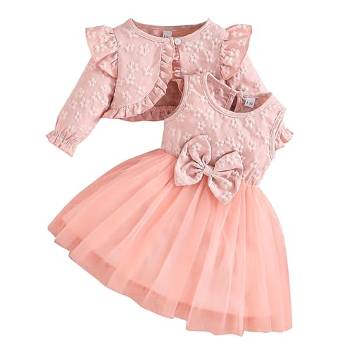 LUVCES Kleinkind Baby Mädchen Bowknot Tutu Kleid und Cardigan Set 2 Stück...