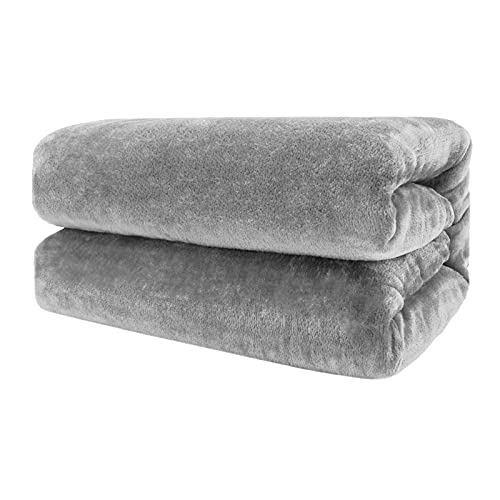 Excelente Tienda Mantas Liso para Sofá y Cama de Franela Extra Suave y 100% Microfibra Caliente - Fácil De Limpiar (Gris, 220 x 240 cm)