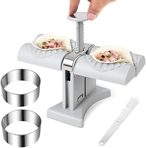Dumpling Maker Press with 1* Stuffing Spoon/2* Dough Cutter 3.3 in, Large Household Double Head Automatic Dumpling Maker Mould, Dumpling Press for Dumpling Wrapper Dough Stamp Cutter Pastry Pie Making