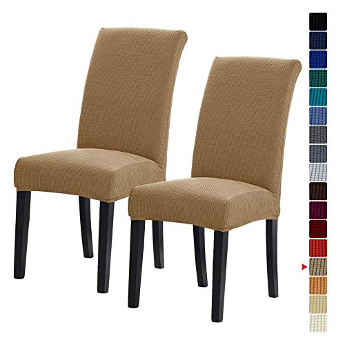Howhic Stretch Chair Covers for Dining Room Set of 2, Removable Washable Dining Room Chair Covers, Dining Chair Slipcovers Seat Protector, Great Home Decor and Banquet Upholstery (Tan, 2 Pack)