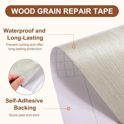 Image of MECCANIXITY Wood Grain Repair Tape, 4 Inch x 16 Feet Self Adhesive Wood Grain Tape Multi-Purpose Wallpaper Border Trim for Furniture Floors Windows Doors Tables Home, Brown