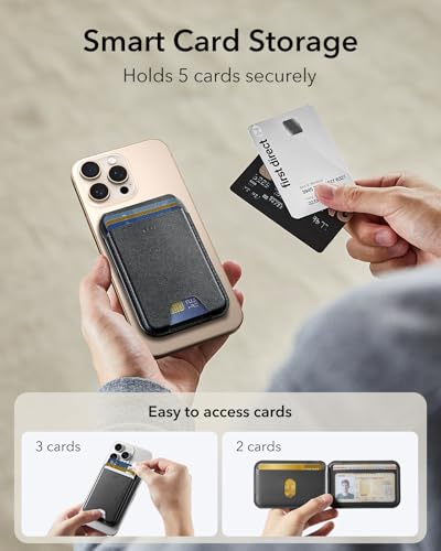 ESR Card Wallet with MagSafe, HaloLock Leather Wallet with MagSafe, Adjustable Stand, Magnetic Wallet 3 Card Holder for iPhone 16/15/14/13/12 Series, Not for iPhone 13/12 Mini, Black