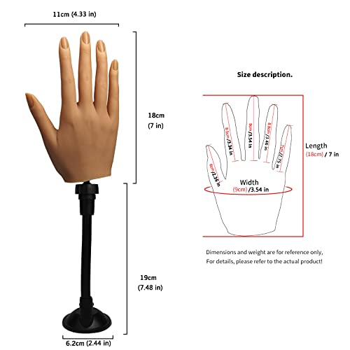Silicone Practice Hand For Acrylic Nails, Flexible Bendable Female Mannequin Life Size Practice Hand With Stand For Nails Practice Nail Art Tools (3#-Right Hand) #TOP1