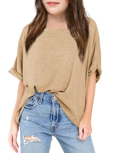 Image of Haloumoning Girls Oversized T-Shirts Short Sleeve Crewneck Summer Casual Loose Tops Tees