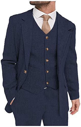 Men's Suit 3 Piece Tweed Wool Classic Elegant Slim Fit Prom Wedding Grooms Jacket+Vest+Pant