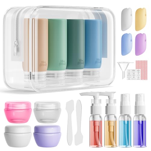 Image of Muslish 21 Pack Travel Bottles for Toiletries, Leak-Proof TSA Compliant Silicone Travel Size Containers for Shampoo and Conditioner, BPA Free with Toiletry Bag (Green)
