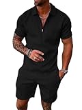  ticticlily Ensemble Tee Shirts Et Short pour Hommes 2 Pièces Décontracté à Manches Courtes Demi-Zipper Revers Polo Shirt Ensemble De SurvêTement Sportswear Fitness Jogging A Noir M