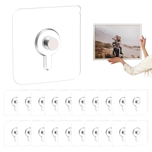Holtrae 20 Piezas Ganchos para Cuadros Sin Taladrar Transparentes Autoadhesivos Mágicos Fijación a la Pared para Cuadros Fotos Pósteres Pinturas Espejos Baño Cocina Trastero