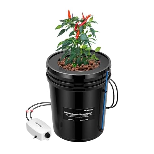 VIVOSUN DWC Hydroponics Grow System, 5-Gallon Deep Water Culture, Recirculating Drip Garden System with Multi-Purpose Air Hose, Air Pump, and Air Stone (1 Bucket + Top Drip Kit)