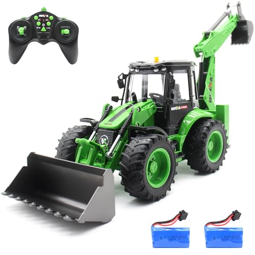 fisca Remote Control Front Loader RC Backhoe Excavator, 1/14 Scale 2.4Ghz RC Construction Vehicle 9 Channel Full Functional Toy with Sounds & Lights for Kids Age 8 9 10 11 12 Year Old