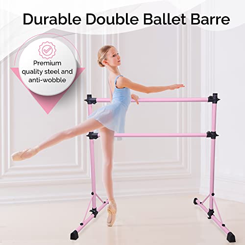 New And Improved 4 Ft Steel Double Ballet Barre With Carry Bag And Beginner Guide, Adjustable And Portable Ballet Barre For Home And Gym, Quality Ballet Bar Anti-Wobble, Stretching Dance Bar (Pink) #TOP6