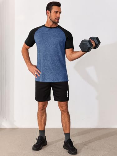 Image of Runcati Mens Casual Slim Fit T Shirts Raglan Short Sleeve Crewneck Baseball Tees Color Block Workout Fashion Shirt