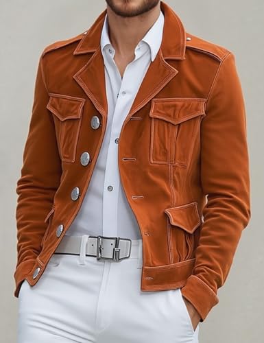 Men's Suede Jacket,Multi-Pocket Utility Design,Tailored Fit Casual Outerwear,Soft Premium Fabric for Fall3