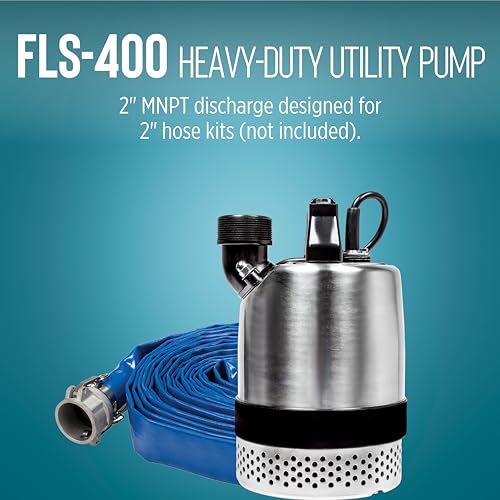 Little Giant FLS-400, 115-Volt, 3600 GPH, 1/2 HP Heavy-Duty Manual Stainless Steel Submersible Utility Pump with 20-Ft. Cord, Steel, 620240 by Little Giant - Image 7