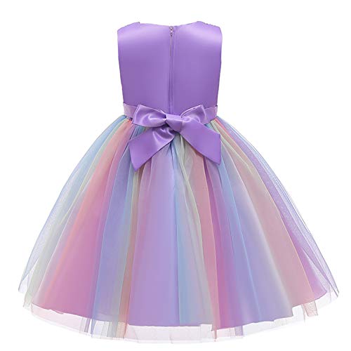 Kids Formal Dress, Flower Sequins Round Collar Sleeveless One-Piece Sundress for Summer, 3-10 Years3
