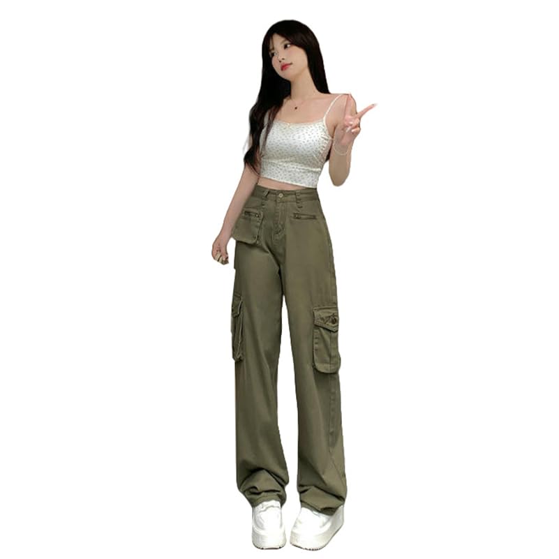 Pantalon cargo femme de style américain à taille haute et coupe droite urbaine - 2
