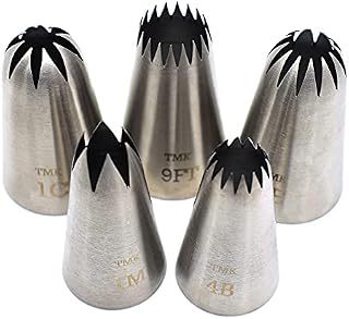 Tumenque 5 Pack Stainless Steel Seamless Piping Icing Tips #9FT 1C 1E 1M 4B, Large Star Piping Nozzle, Cake Decorating Tools for Baker