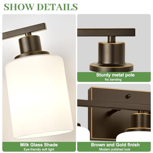 Image of 3-Light Bathroom Light Fixtures, Vanity Light with Milky White Shades, Oil-Rubbed Bronze Bathroom Light Fixtures Over Mirror, Modern Bathroom Wall Lamp for Mirror Living Room Cabinet Bedroom