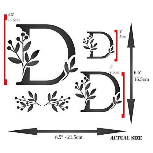 Pochoir monogramme fleur D 21,6x16,5cm pour décoration murale - 7