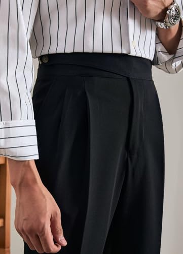 Mens Chinos Pants Slim Fit Pleated Front Dress Pants Casual Stretchy Tapered Trousers4