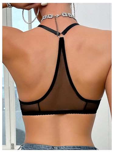 SOLY HUX Women's Sheer Mesh Through Bra Sheer Bralette Front Closure Deep V Neck Wireless Lingerie Sexy Lingerie Bra2