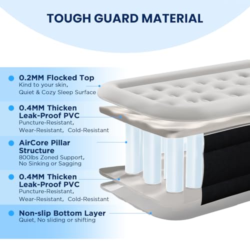 Twin Air Mattress with Headboard, Built-in Pump, 600 lbs Heavy-Duty Support, 19