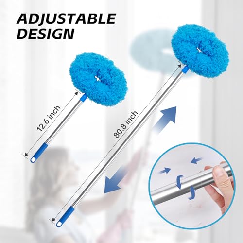 Image of DRQ Ceiling Fan Cleaner Duster, Reusable Microfiber Duster with Extension Pole, 13 to 81 Inch Fan Blade Cleaner, Removable Dusters for Cleaning Walls Bookshelves Door Window Top (Blue)