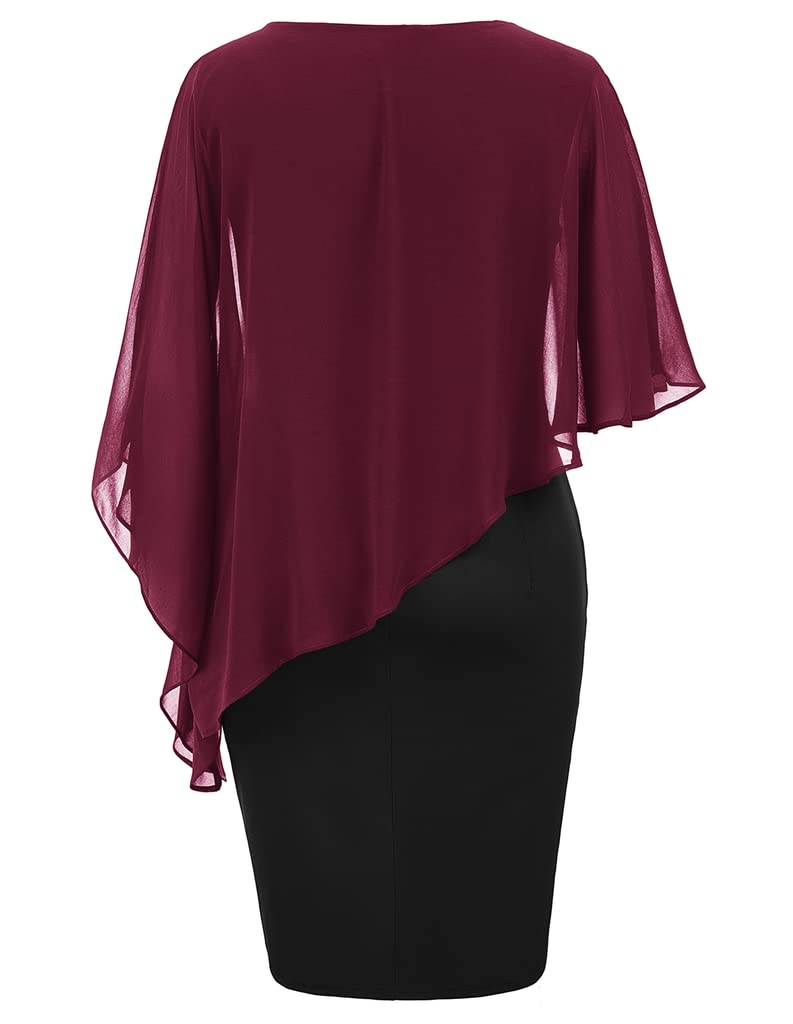 Hanna Nikole Damen Große Größe Chiffon Cape Cocktailkleid Knielang Abendkleid mit Overlay