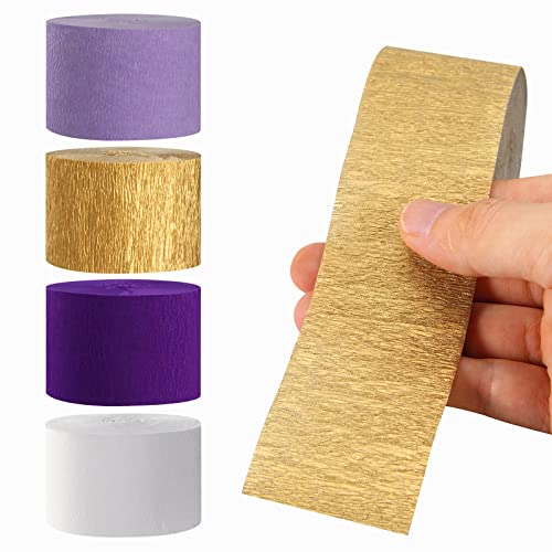 Image of Purple-Gold Party Decorations Crepe-Paper Streamers - 8 Rolls White Purple Lavender Graduation Steamer Woman Birthday Wedding Bridal Shower Paper Garland Mothers Decor Panduola
