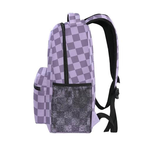 Purple Grey Checkerboard Backpack Lightweight School Bags Boys Girls Bookbag Kids Travel Rucksack3