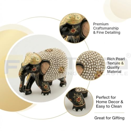 Image of EL04 Black Temple Elephant Idol Pair 6x4x7.5 Inch | Heavy Teak Wood Multicolor Painted Elephant with Stick-On Stone Work for Home Mandir, Pooja & Living Room Decor, Premium Gift - Pack of 1